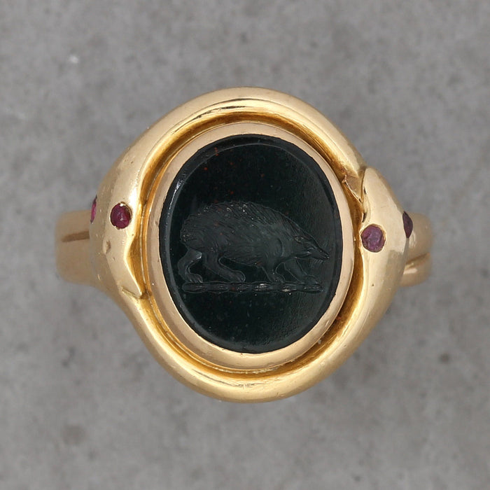 VICTORIAN OUROBOROS SNAKE SIGNET RING 18K YELLOW GOLD
