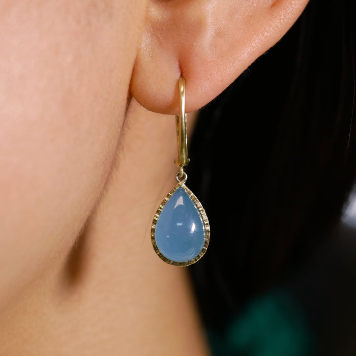 PEAR SHAPE AQUAMARINE CABOCHON DROPS 18K YELLOW GOLD