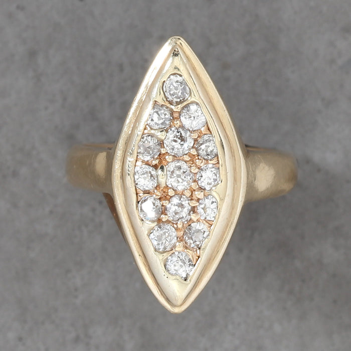 OLD MINE CUT DIAMOND NAVETTE RING IN 14K YELLOW GOLD
