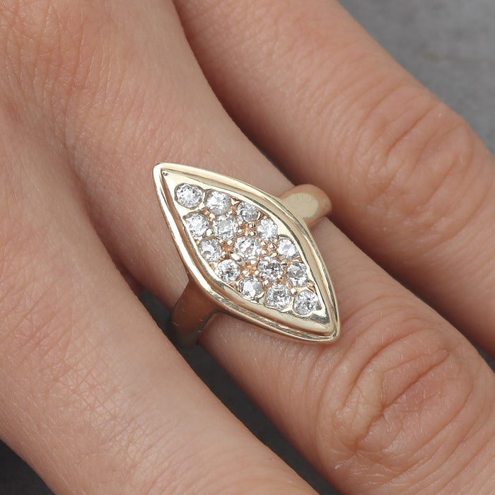 OLD MINE CUT DIAMOND NAVETTE RING IN 14K YELLOW GOLD