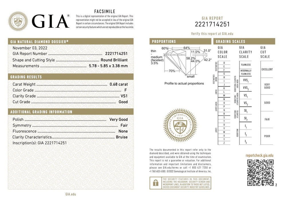 0.68CT BRILLIANT DIAMOND 4 PRONG SOLITAIRE NECKLACE IN PLATINUM 18"