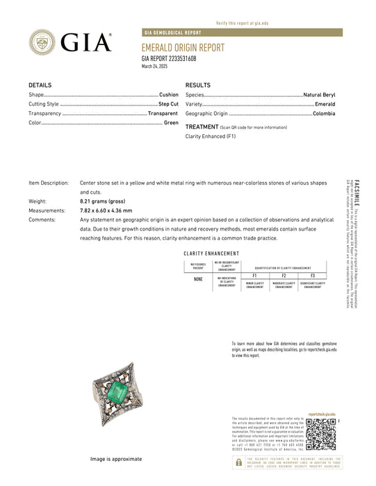 REVIVAL EMERALD & DIAMOND VICTORIAN RING IN SILVER 14K GOLD