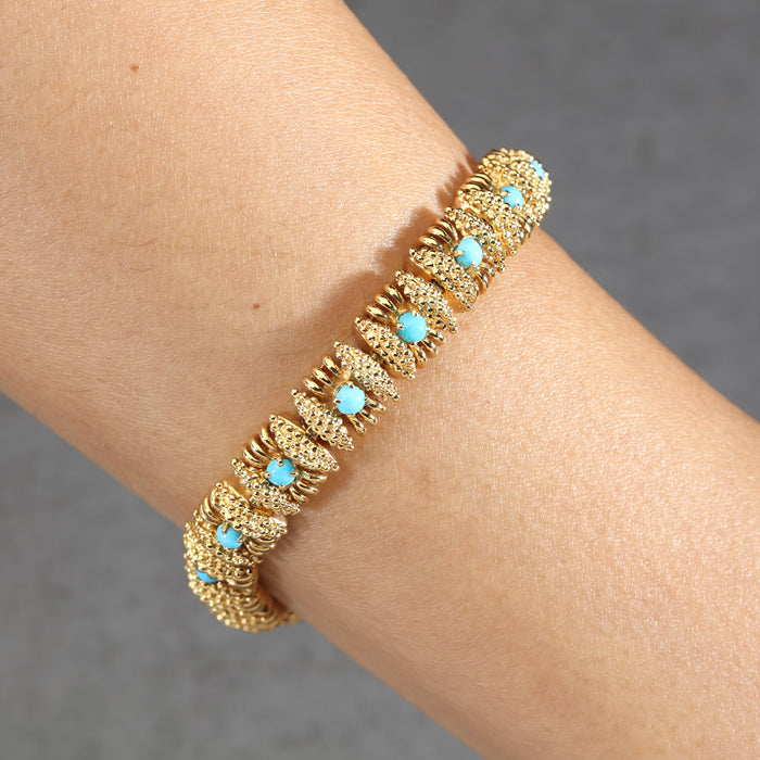 ESTATE TIFFANY AND CO TURQUOISE BRACELET 18K YELLOW GOLD