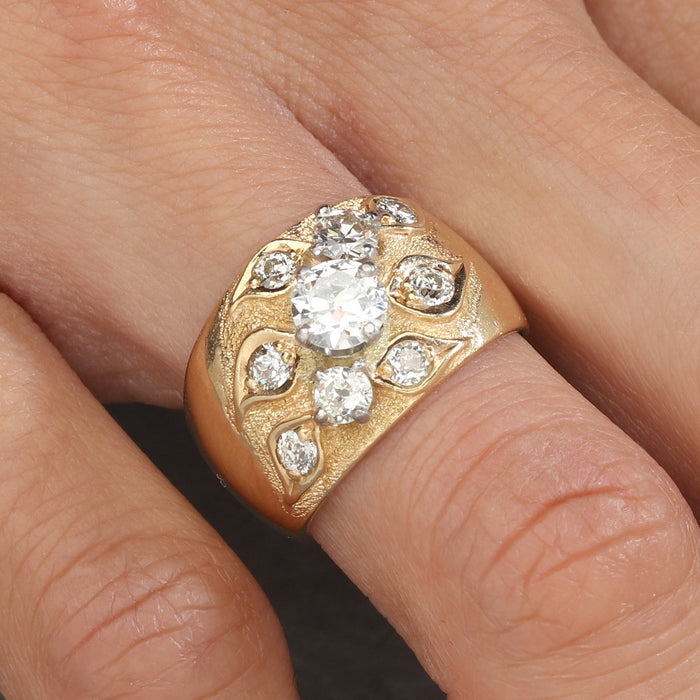 OLD MINE CUT DIAMOND FLAME RING 18K YELLOW GOLD