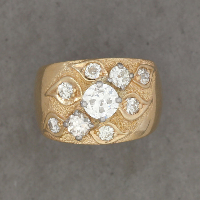 OLD MINE CUT DIAMOND FLAME RING 18K YELLOW GOLD