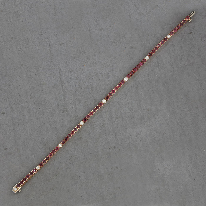 RUBY AND DIAMOND LINE BRACELET 14K YELLOW GOLD