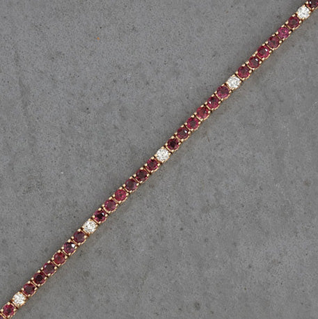 RUBY AND DIAMOND LINE BRACELET 14K YELLOW GOLD