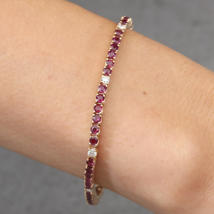 RUBY AND DIAMOND LINE BRACELET 14K YELLOW GOLD
