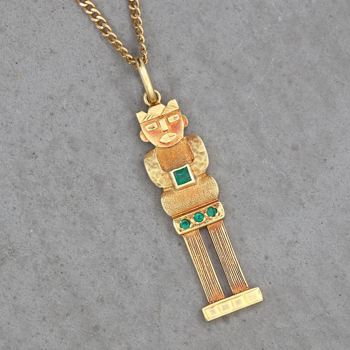 PRE COLOMBIAN STYLE EMERALD PENDANT AND CHAIN 18K YELLOW GOLD