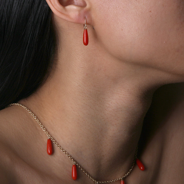 CORAL FRINGE NECKLACE AND EARRING SUITE 14K YELLOW GOLD