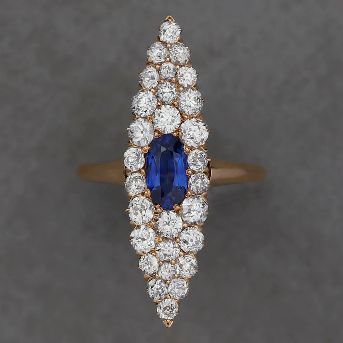 VICTORIAN SAPPHIRE AND DIAMOND NAVETTE RING 14KT ROSE GOLD