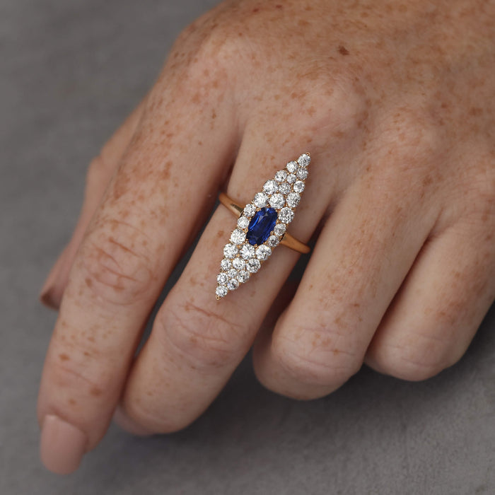 VICTORIAN SAPPHIRE AND DIAMOND NAVETTE RING 14KT ROSE GOLD