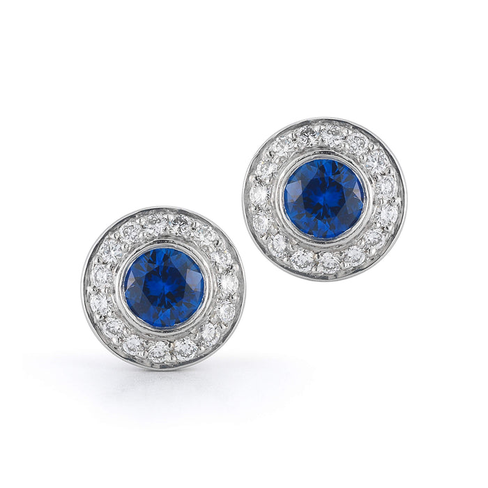 Estate Blue Sapphire Rondelle Earrings in Platinum