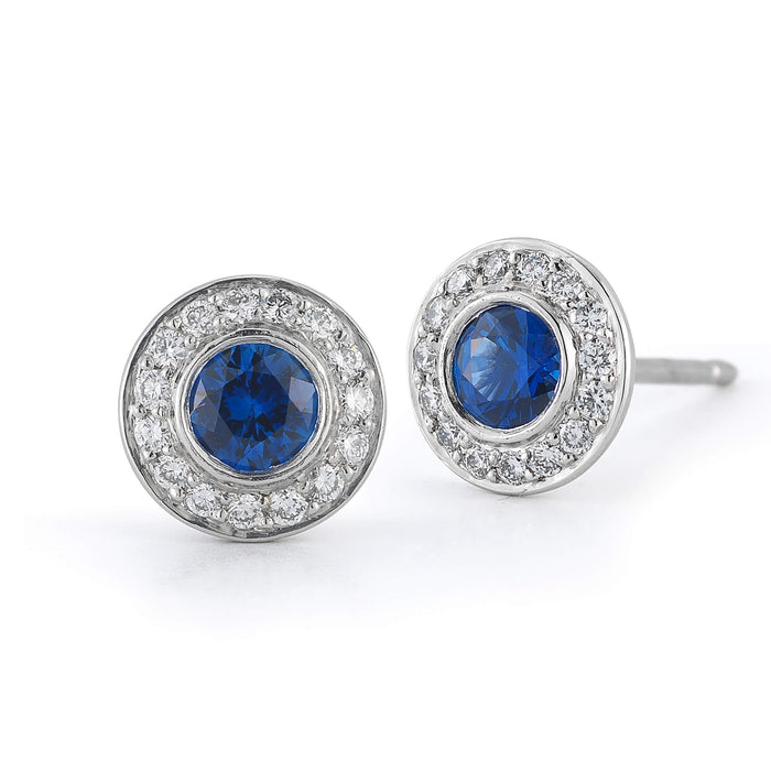 Estate Blue Sapphire Rondelle Earrings in Platinum