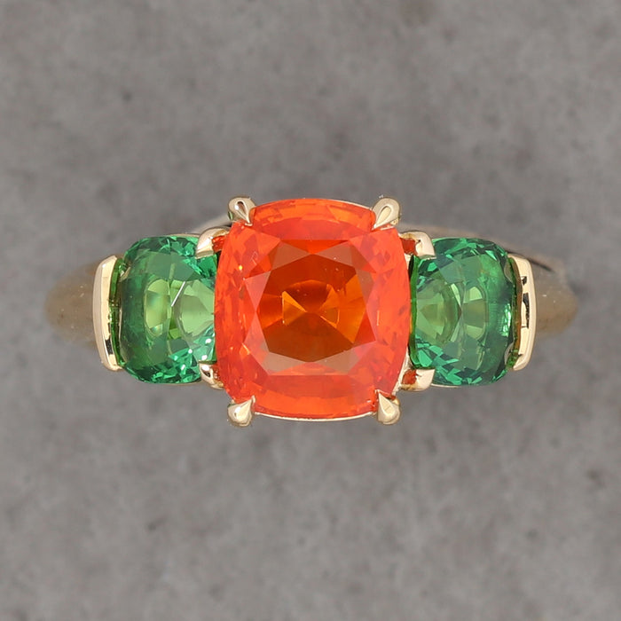 ORANGE SAPPHIRE AND TSAVORITE GARNET RING IN 18K YELLOW GOLD