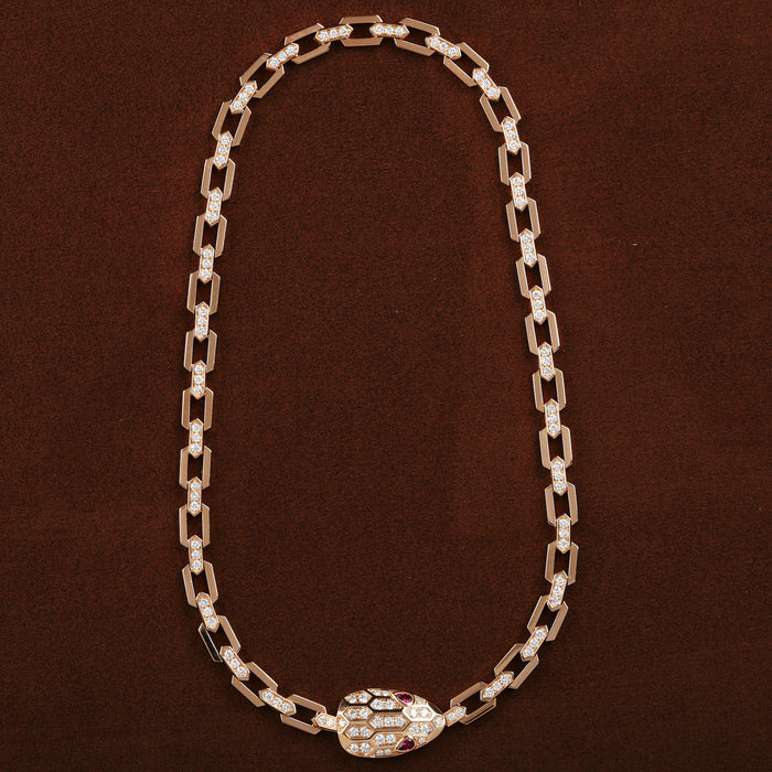 BULGARI DIAMOND SERPENTI SNAKE LINK NECKLACE IN 18K PINK GOLD