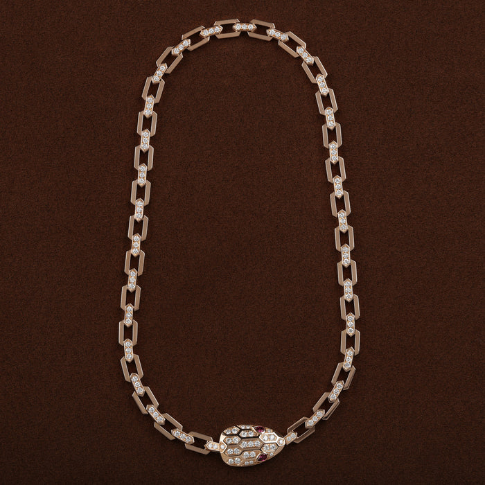 BULGARI DIAMOND SERPENTI SNAKE LINK NECKLACE IN 18K PINK GOLD