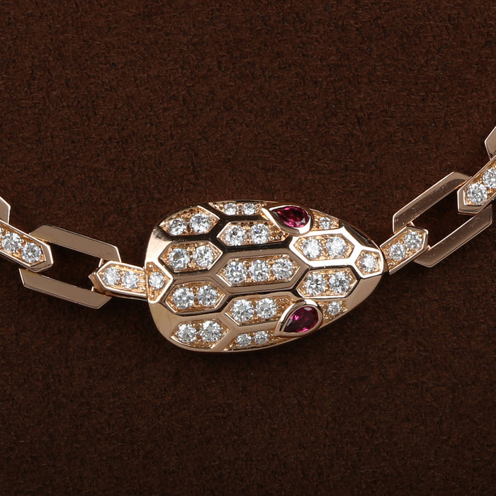 BULGARI DIAMOND SERPENTI SNAKE LINK NECKLACE IN 18K PINK GOLD