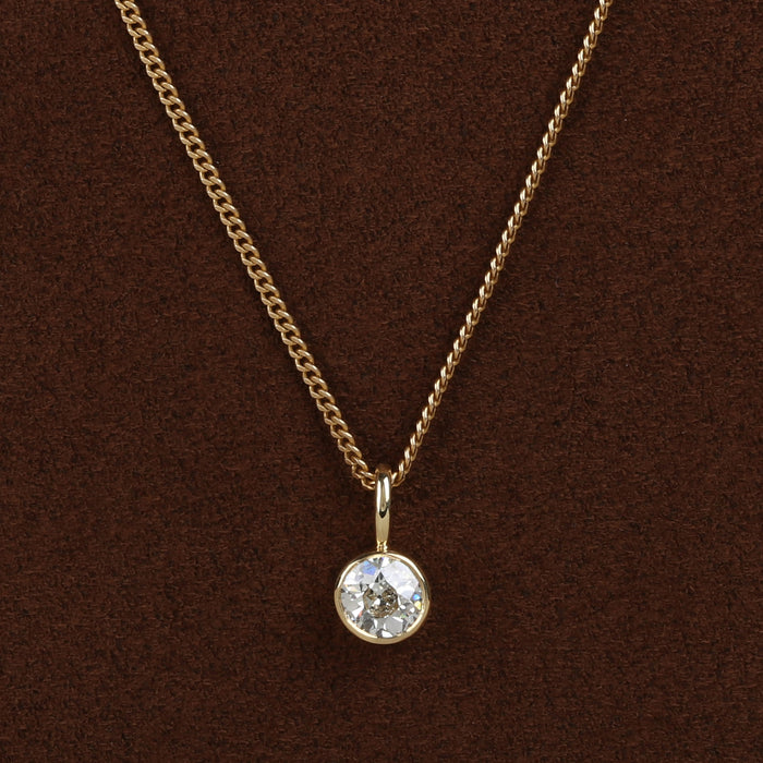 1.18CT OLD MINE CUT DIAMOND PENDANT ON FLAT CURB LINK CHAIN