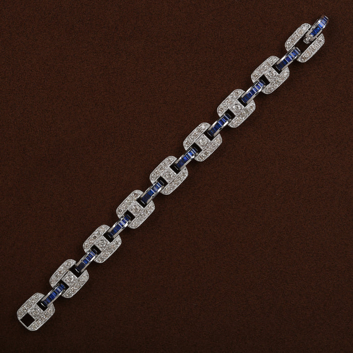 SAPPHIRE AND DIAMOND ALTERNATING LINK BRACELET IN 14K WHITE GOLD