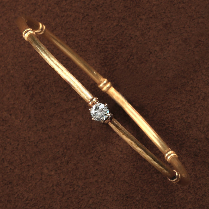 VICTORIAN OLD MINE CUT DIAMOND BANGLE 14K YELLOW GOLD