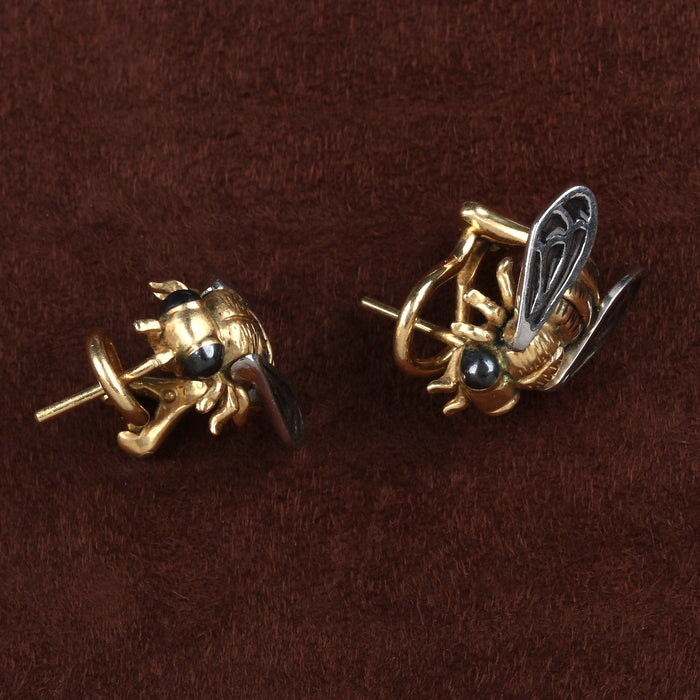VINTAGE MCTEIGUE & MCCLELLAND HONEY BEE EARRINGS IN 18K YELLOW GOLD
