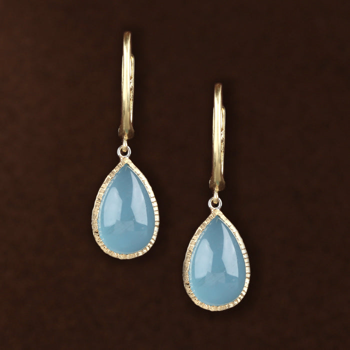 PEAR SHAPE AQUAMARINE CABOCHON DROPS 18K YELLOW GOLD