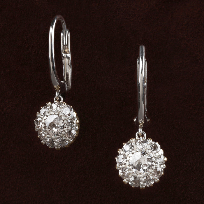 OLD MINE CUT DIAMOND DROP EARRINGS IN 14K YELLOW GOLD AND PLATINUM