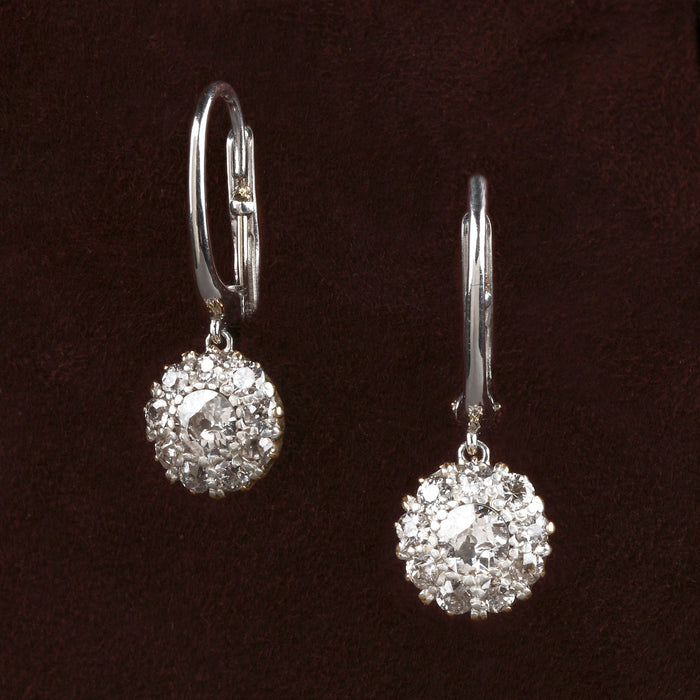 OLD MINE CUT DIAMOND DROP EARRINGS IN 14K YELLOW GOLD AND PLATINUM