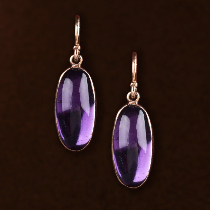 AMETHYST CABOCHON EARRINGS 14KY