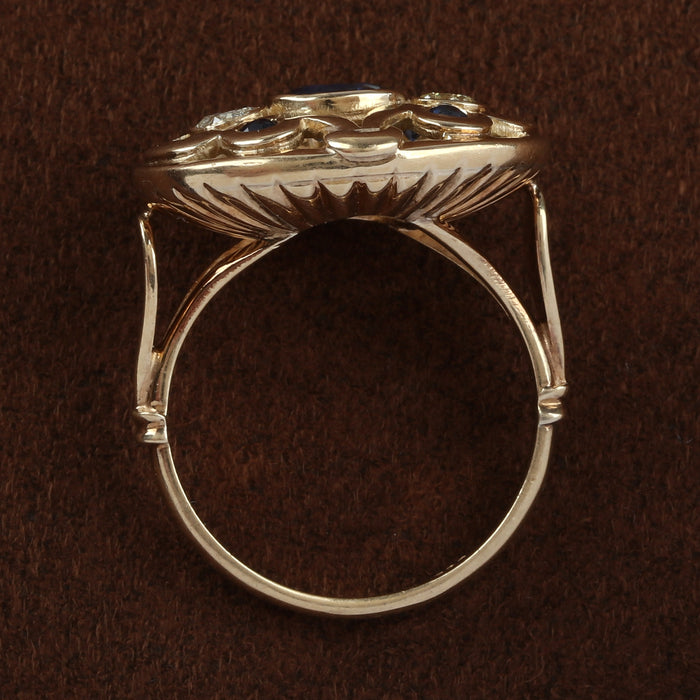 SAPPHIRE & DIAMOND ART NOUVEAU RING 14K YELLOW GOLD