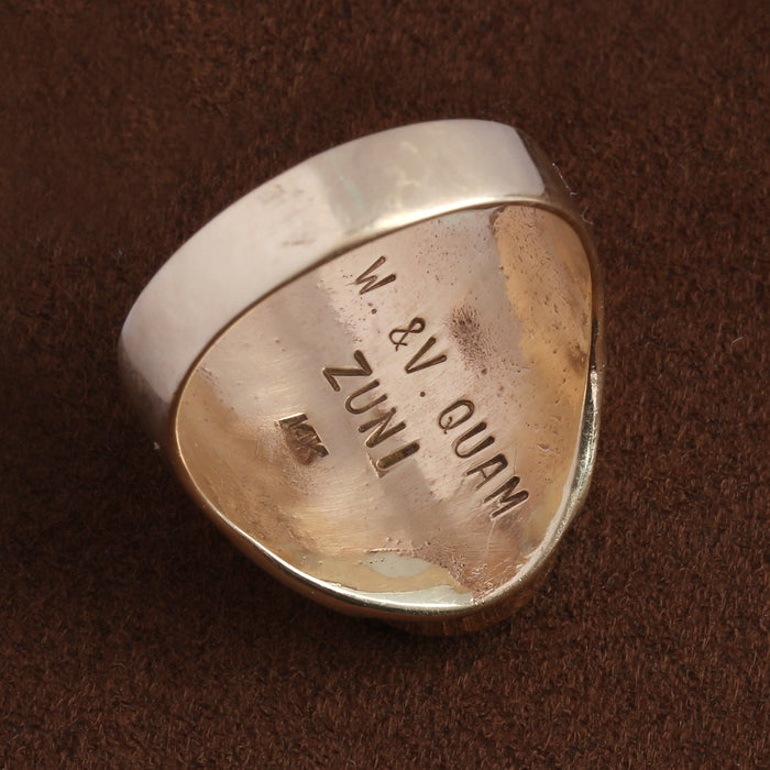 ZUNI INLAY RING 14K YELLOW GOLD WILLIAM AND VIRGINIA QUAM