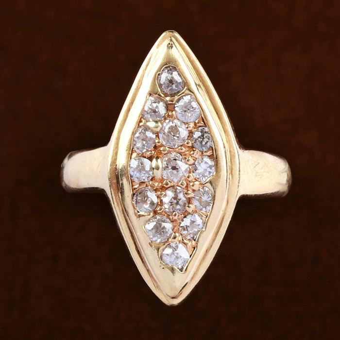 OLD MINE CUT DIAMOND NAVETTE RING IN 14K YELLOW GOLD