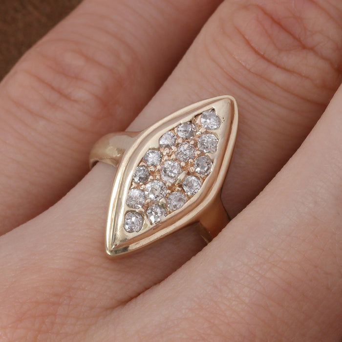OLD MINE CUT DIAMOND NAVETTE RING IN 14K YELLOW GOLD