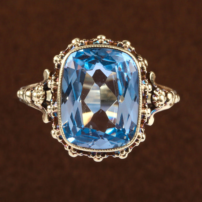 ETRUSCAN REVIVAL SYNTHETIC SPINEL RING 14K YELLOW GOLD