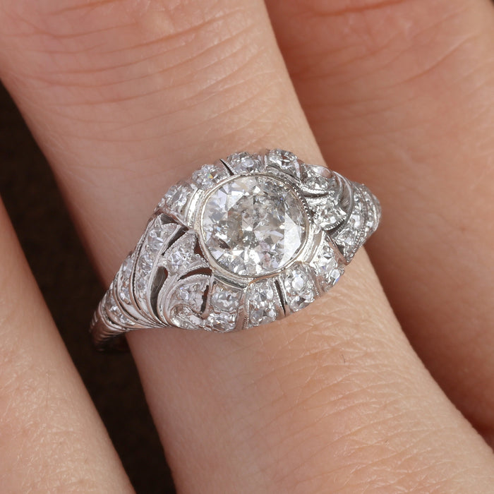 0.79CT OLD MINE CUT DIAMOND COCKTAIL RING IN PLATINUM