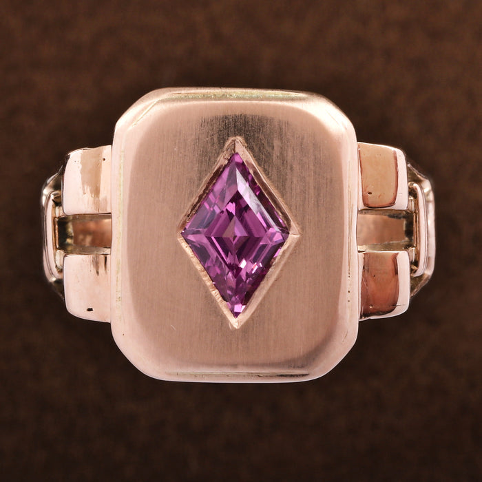 REVIVAL 1.35CT PINK SAPPHIRE LOZENGE HEAVY GOLD RING