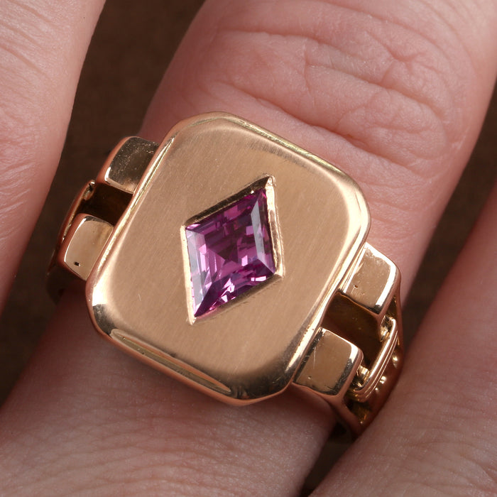 REVIVAL 1.35CT PINK SAPPHIRE LOZENGE HEAVY GOLD RING