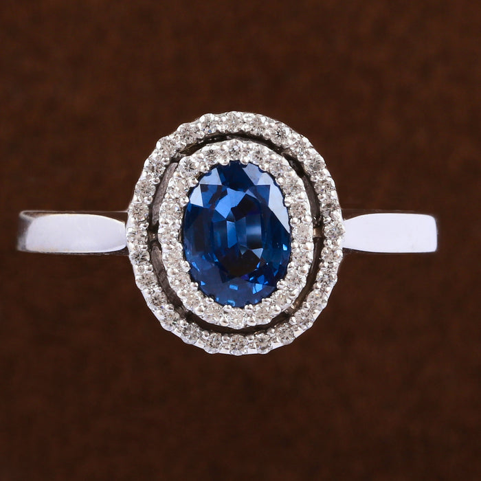 BIRKS SAPPHIRE DIAMOND DOUBLE HALO RING 18K WHITE GOLD