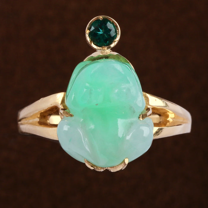 JADE FROG AND EMERALD RING 18K YELLOW GOLD