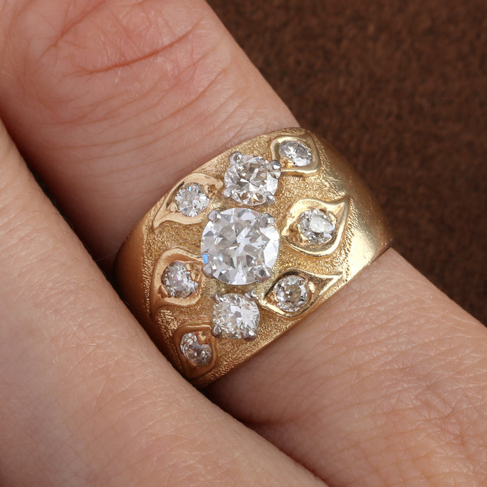 OLD MINE CUT DIAMOND FLAME RING 18K YELLOW GOLD