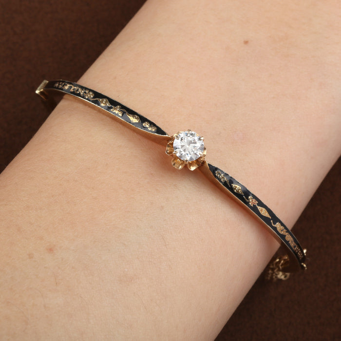 VICTORIAN DIAMOND AND ENAMEL BRACELET IN 14K YELLOW GOLD