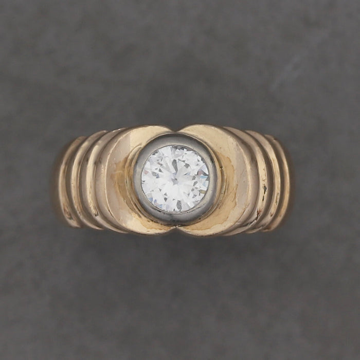 MID CENTURY FLUTED DIAMOND RING 14KT YELLOW GOLD