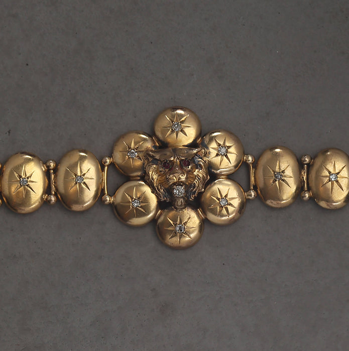 VICTORIAN DIAMOND LION BRACELET 10KT YELLOW GOLD