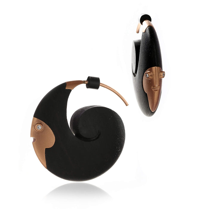 Gregore Jennifer-Rabe Ebony & Diamond Swirl Fish Earrings