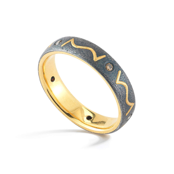 COGNAC DIAMOND WROUGHT IRON GOLD INLAY BAND