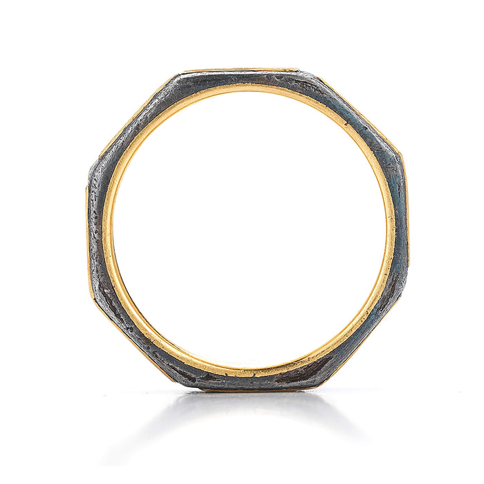 Fancy Orange Diamond Octagon Band in Wrought Iron & 22kt Yellow Gold