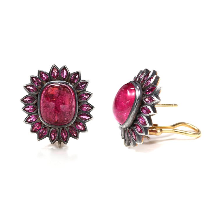 Noir Pink Tourmaline, Pink Sapphire & White Chalcedony Drop Earrings