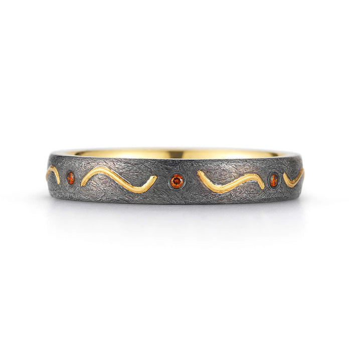 COGNAC DIAMOND WROUGHT IRON AND 22KT YELLOW GOLD INLAY BAND