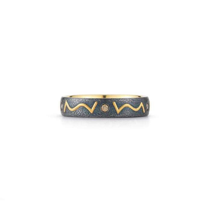 COGNAC DIAMOND WROUGHT IRON GOLD INLAY BAND